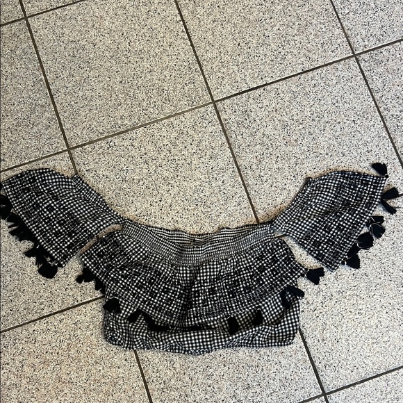 American Eagle Outfitters Tops - American Eagle Outfitters Black and White Gingham Off-Shoulder Blouse